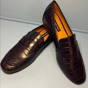 NEW Nine West Deep Purple Flats Embossed Crocodile Slip‎ Ons Career Loafers 7.5M